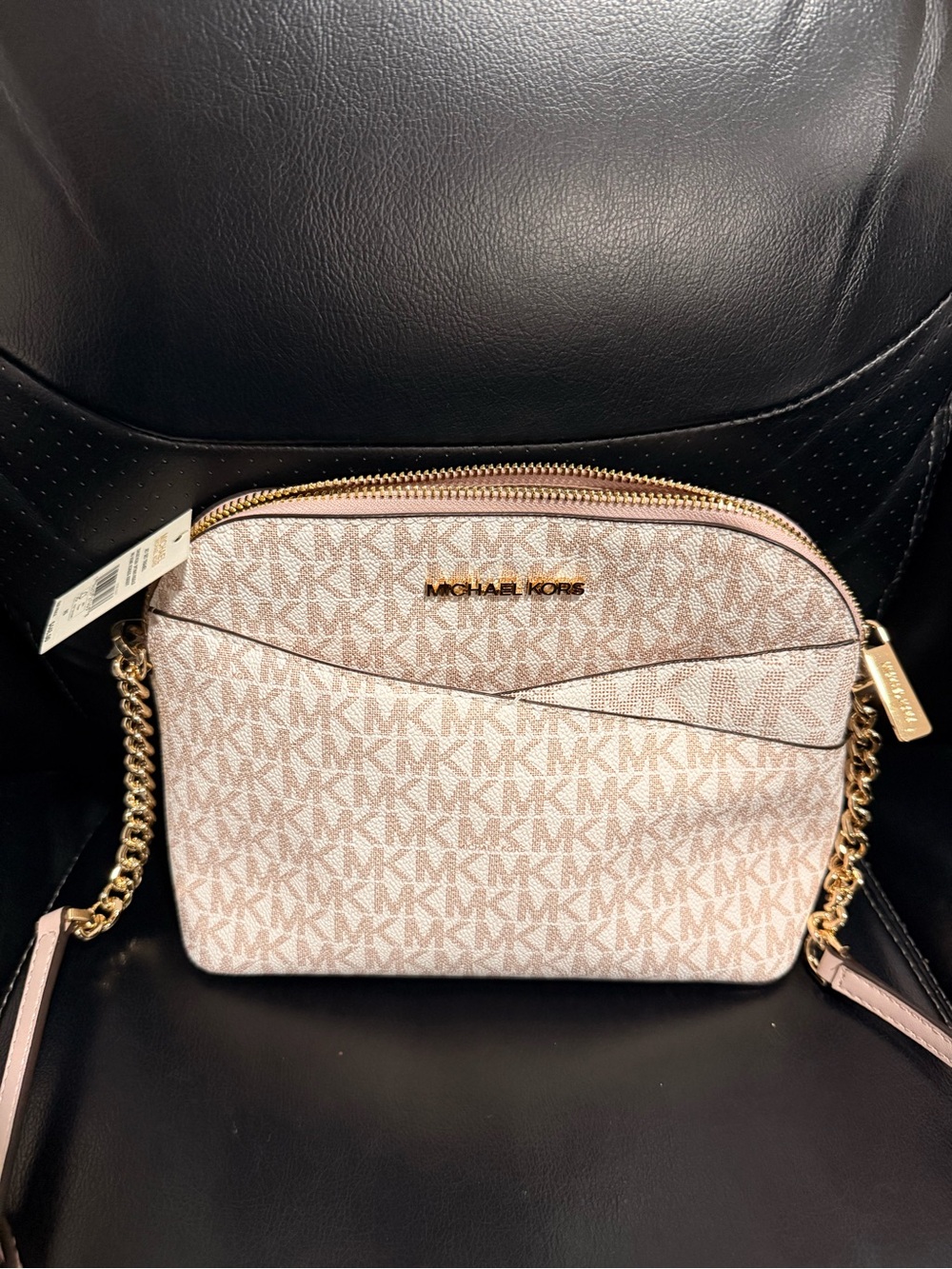 Michael Kors Blush Signature Logo Crossbody with Gold Chain